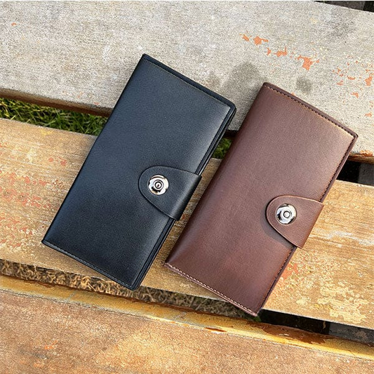 Tri-Fold Pure Leather Long Wallet